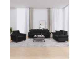 Vidaxl 3 Pcs Conjunto De Sofás Com Almofadas Veludo Preto