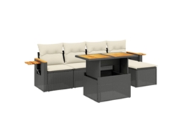 Conjunto Sofás de Jardim 6 Pcs com Almofadões Vime Pe Preto MAISON EXCLUSIVE (6 pcs)