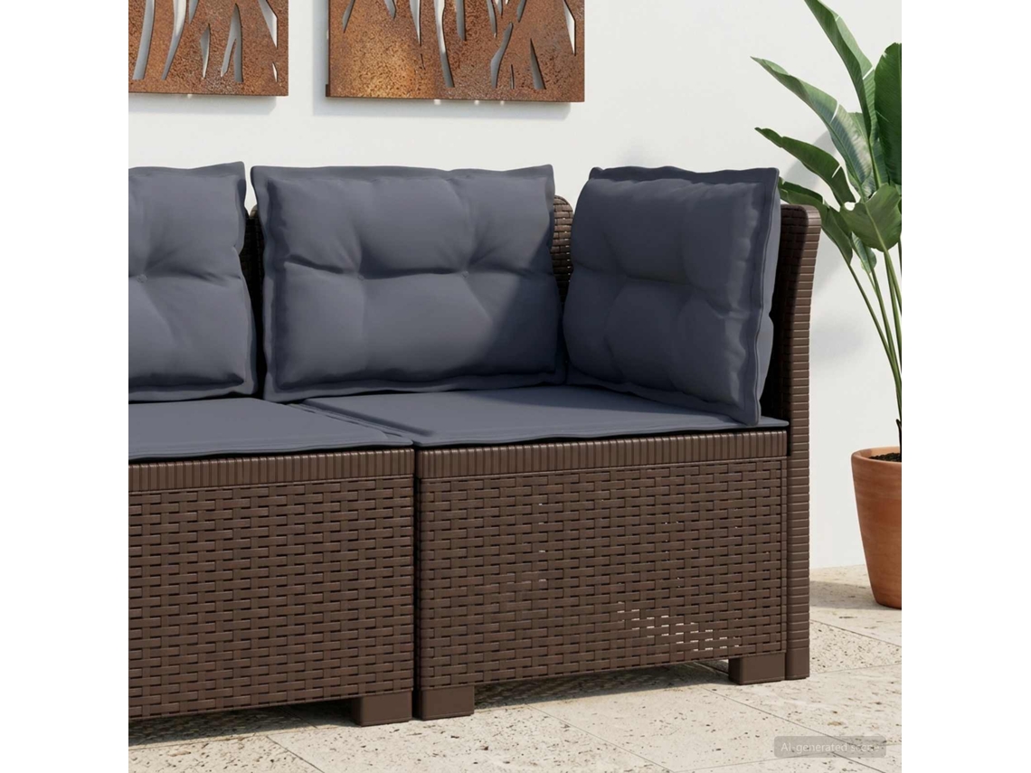 Vidaxl Sofá De Jardim 1 Lugar Com Almofadas Look Rattan Pp Castanho
