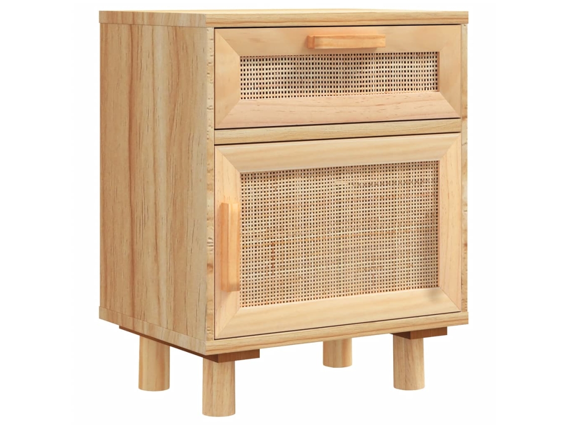 Mesa de cabeceira pinho maciço e vime natural VIDAXL castanho