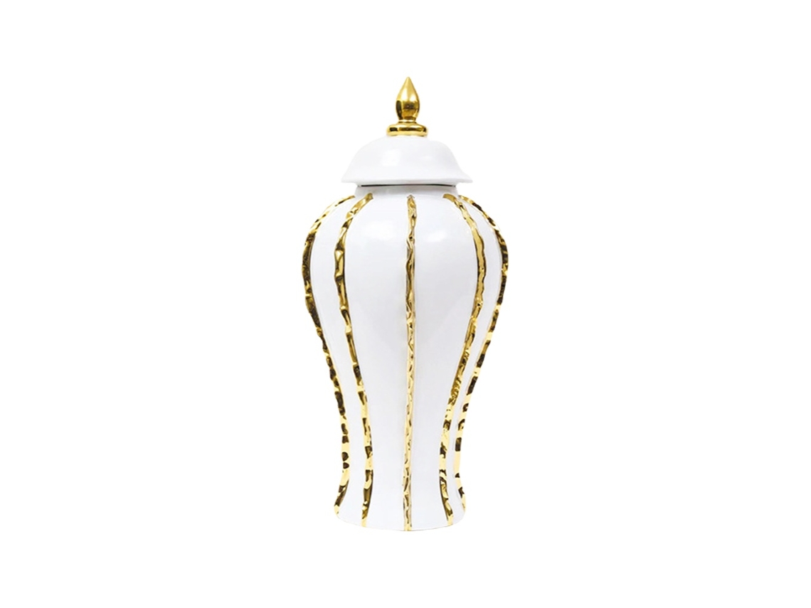Vaso Cerâmico Eletroplaqueado Leve E Luxuoso Com Listras, Modelo De Vaso De Boca Larga Para Decoração De Hall De Hotel E Corredor