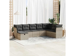 Vidaxl 8 Pcs Conj. Sofás Jardim C/ Almofadões Vime Pe Cinzento-claro