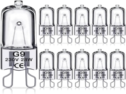 Kit com 10 lâmpadas halógenas Lurelia G9 28W 230V, dimerizáveis, sem fita isolante, para uso interno.