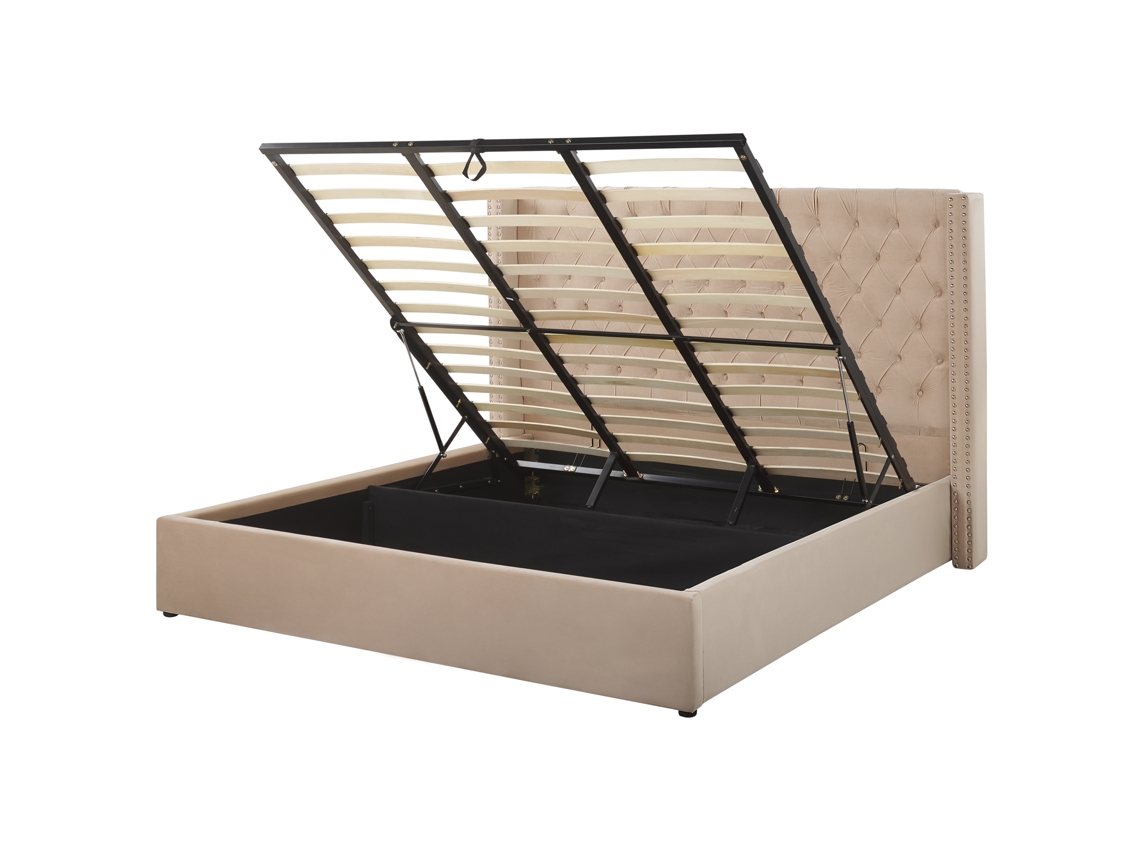 Cama de casal BELIANI Lubbon de Veludo Creme 210x217x144