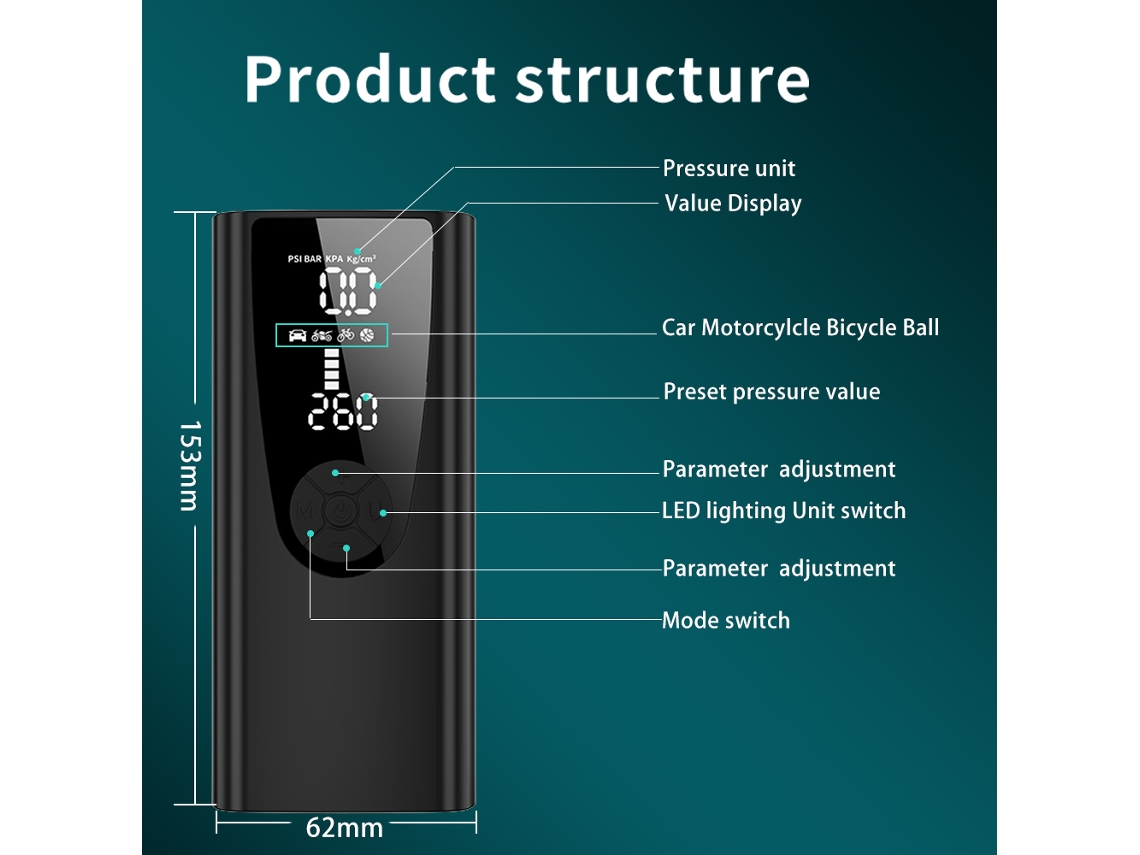 2026 bomba de Ar Portátil 8000mah para Pneus Compressor de Ar Portátil para Carro Carga Inversa Uso Exterior