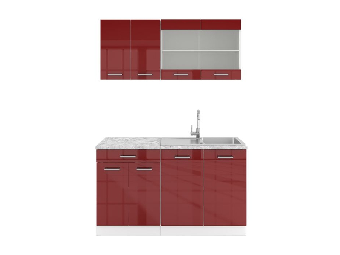Cozinha R-Line, 140 cm, Mármore PT, Bordeaux alto brilho/branco, Vicco