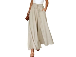 2026 pantalones para Mujer Casual de Cintura Elástica Con Bolsillos Y Pierna Ancha XL Bege
