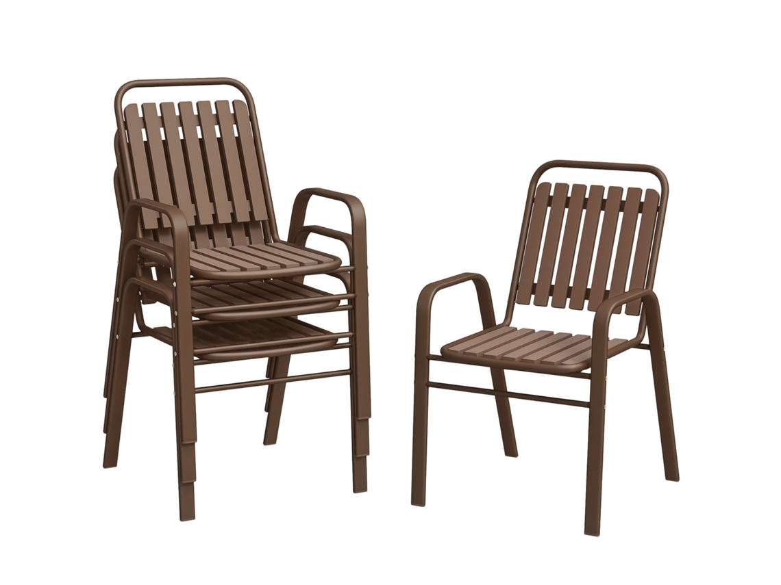 Conjunto de 4 cadeiras externas empilháveis, com encosto alto, apoios de braço, aço, Pp, 56x66x91 cm, Marrom | S/MARCA