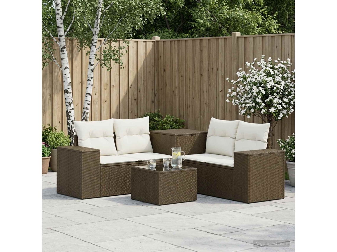 Vidaxl Conjunto De Sofás 6 Unid. Marrom E Branco Creme