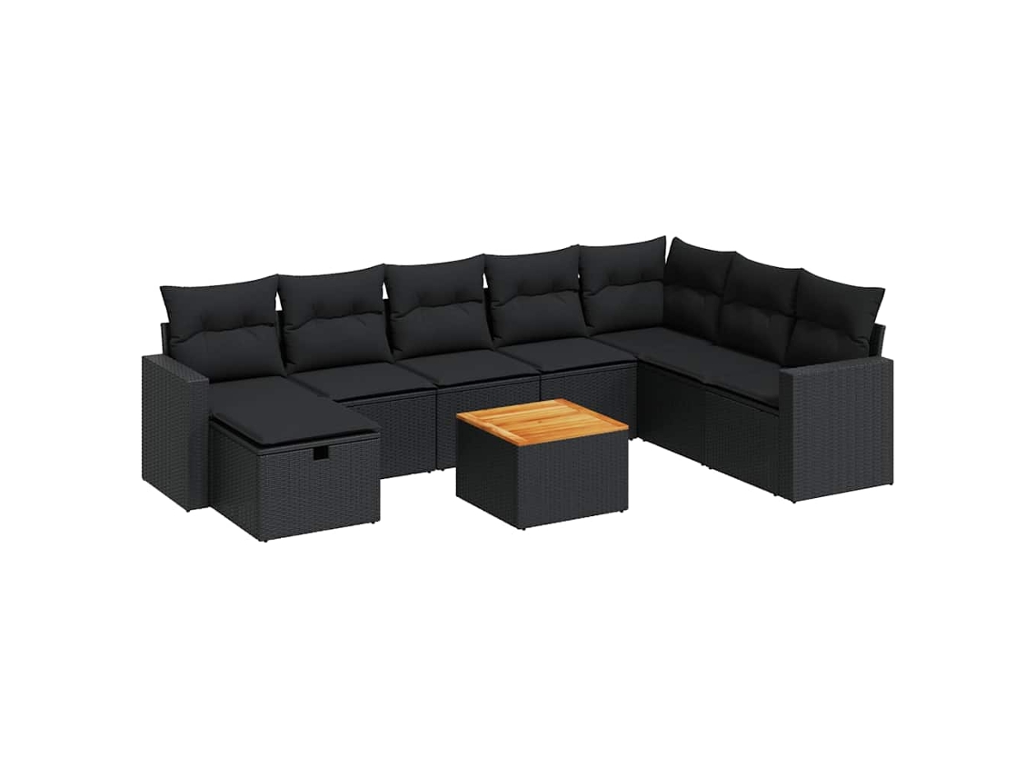 Conjunto de 9 Sofás para Jardim com Almofadões Vime Pe Preto MAISON EXCLUSIVE (N/A)