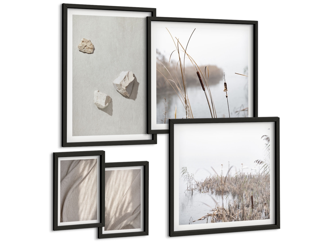 Galeria De Pinturas Murais Formas Abstratas De Plantas Moldura Preta Fotos Para O Escritório Espelharte (conjunto De 5 Imagens)