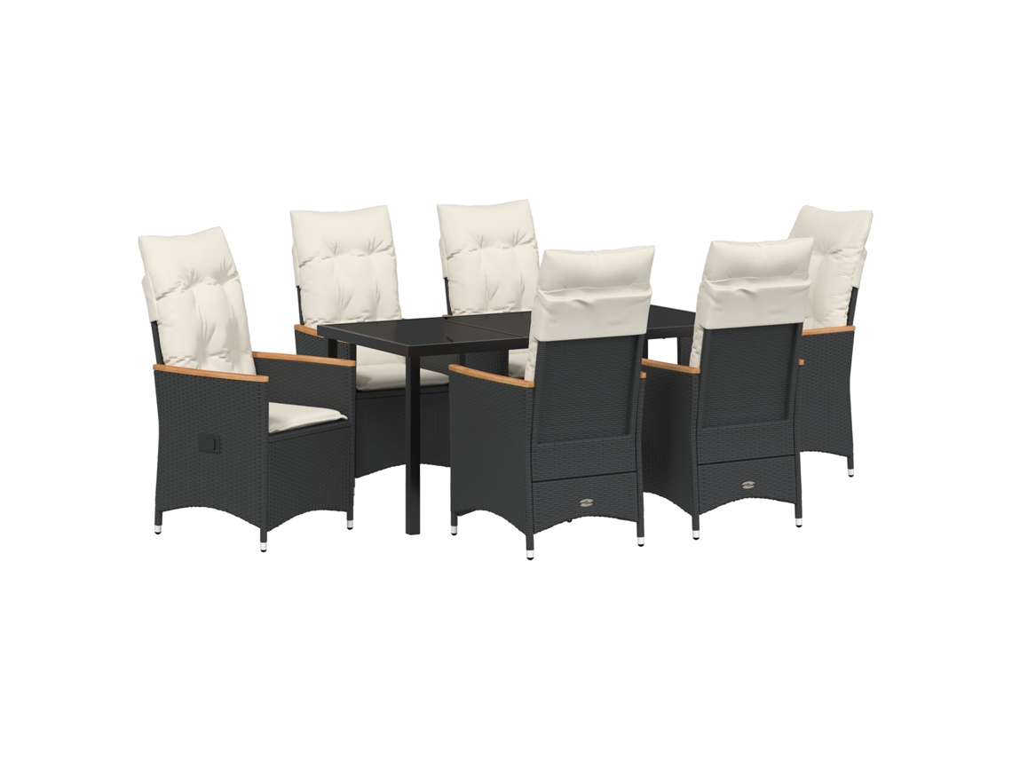 Conjunto 7 De Jantar De Jardim De Vidaxl Com Almofadas Em Rattan Sintético Preto