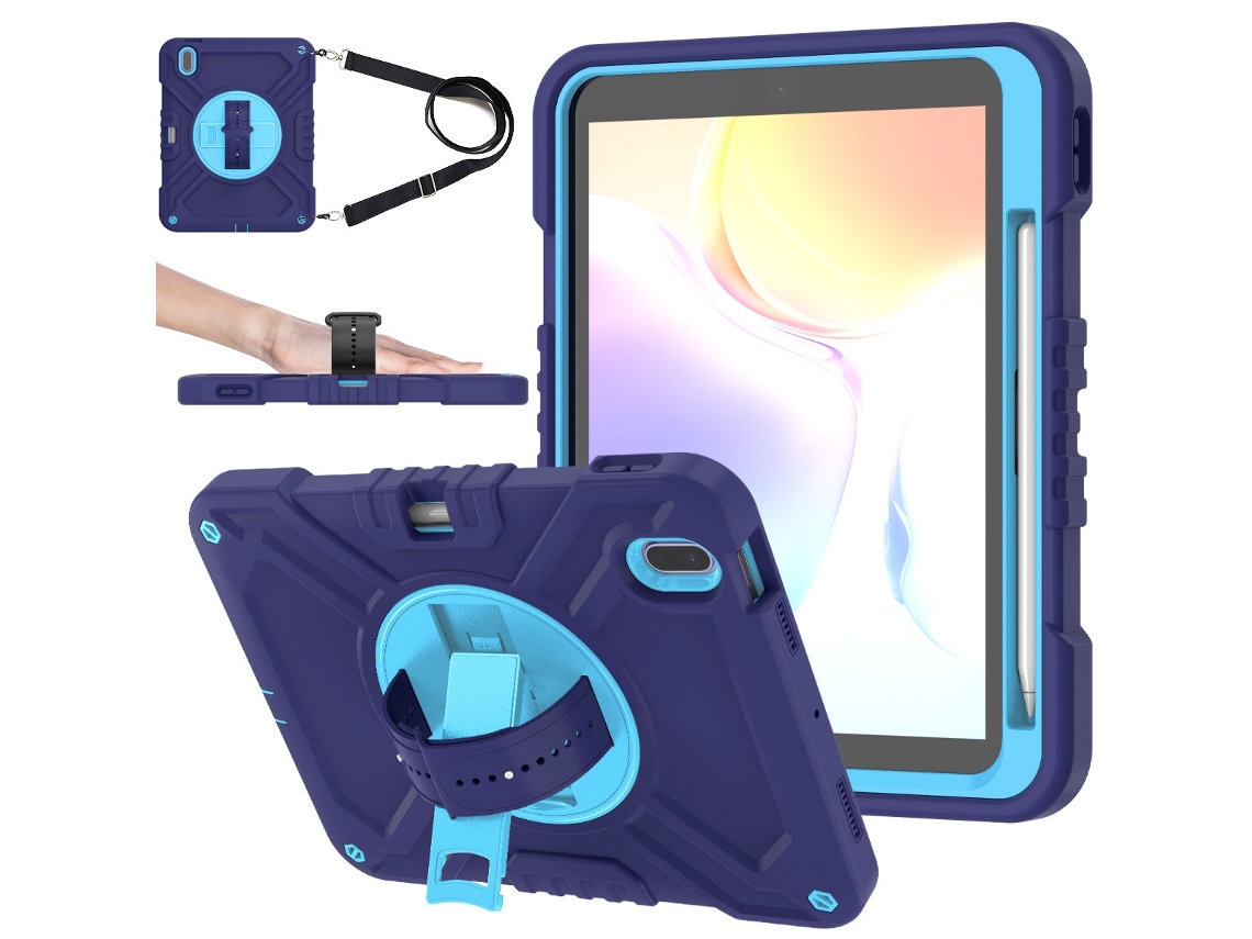 Elysve Capa Para Tablet Para Ipad A16, 11 Polegadas, Com Suporte Giratório Azul (2025), Fabricada Em Pc E Silicone