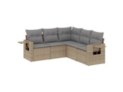 Conjunto de 5 Sofás para Jardim com Almofadões Vime Pe Bege MAISON EXCLUSIVE (5 pcs)