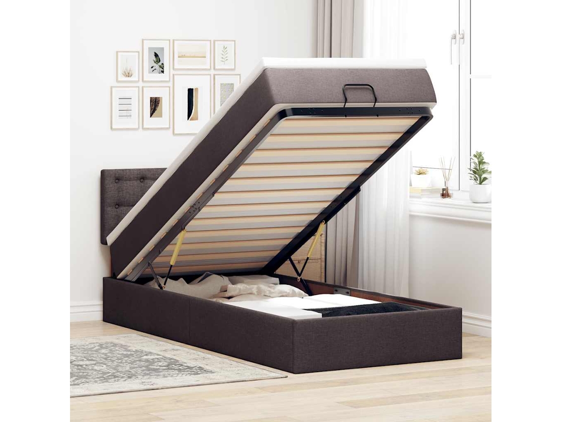 Vidaxl Cama Otomana Com Colchão 100x200 Cm Tecido Castanho Escuro