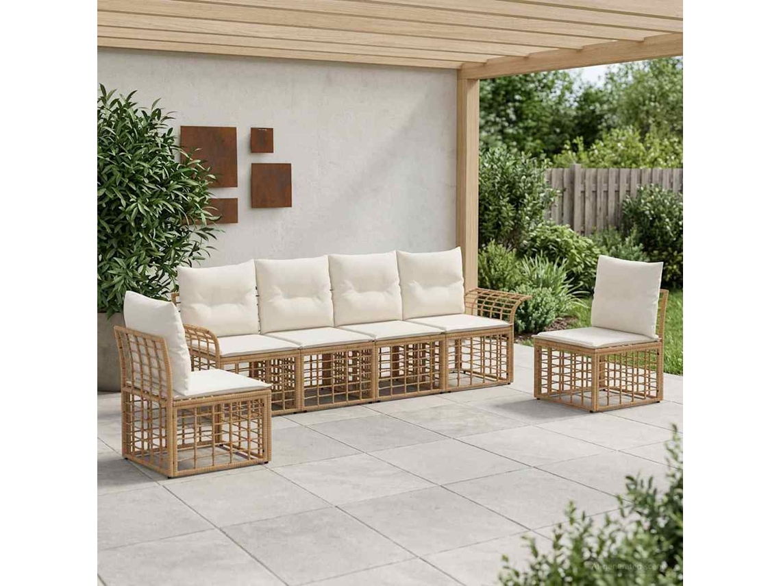 Vidaxl Conjunto De Sofás Para Exterior 6 Pcs Natural E Branco Creme