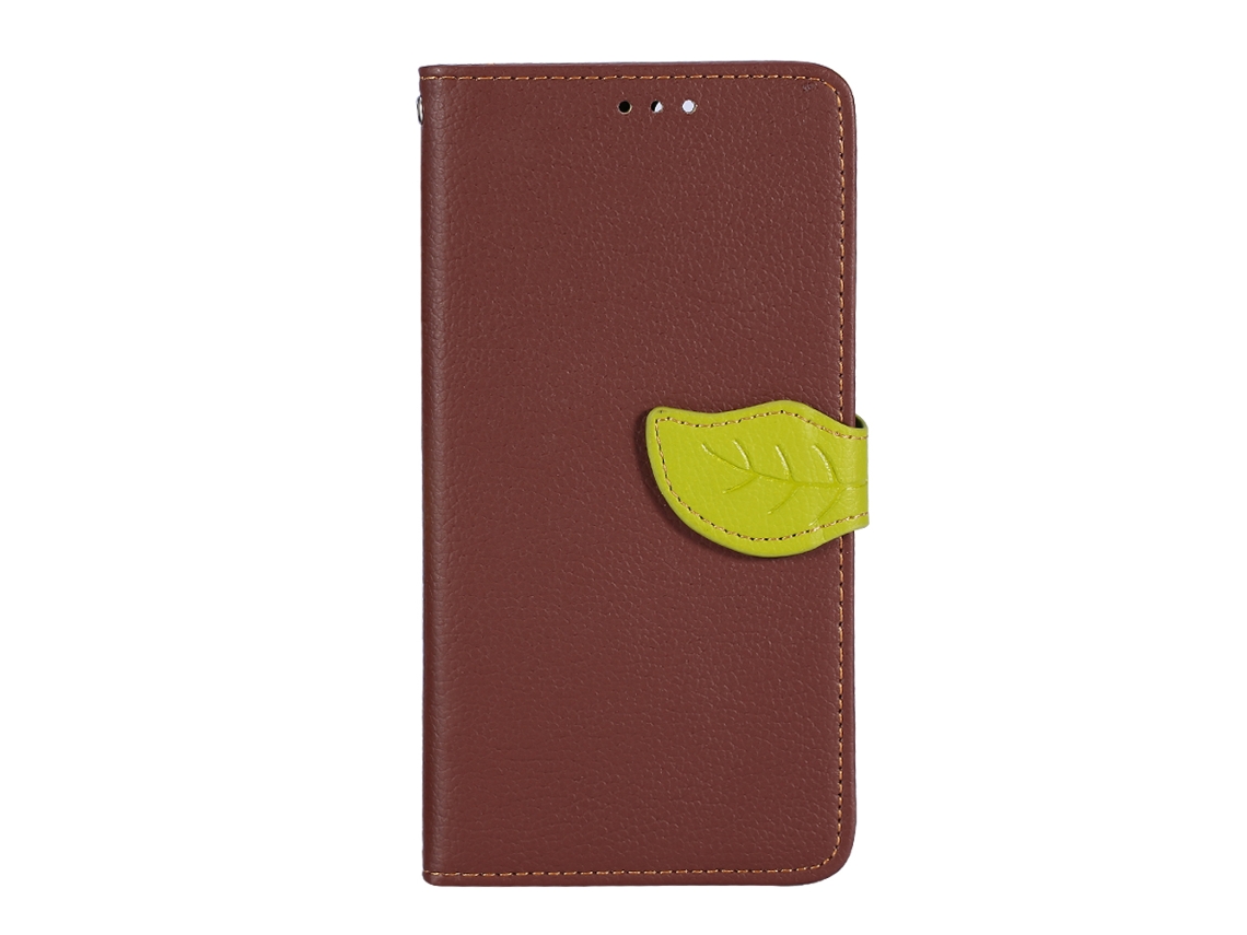 Capa de Telefone Oppo R11 com fivela em folha, suporte carteira, marrom