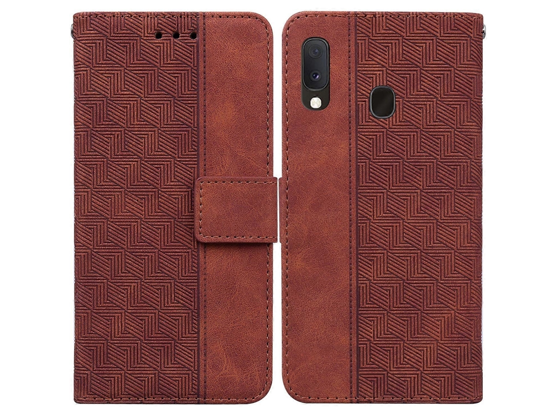 Capa De Celular Em Couro Com Relevo Geométrico Para Samsung Galaxy A10e / A20e