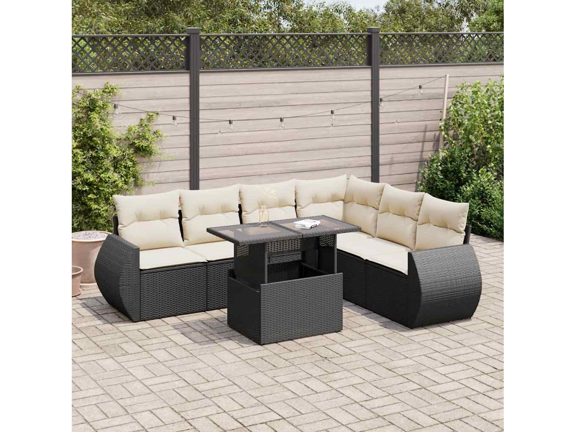 Vidaxl 7 Pcs Conjunto De Sofás P/ Jardim C/ Almofadões Vime Pe Preto