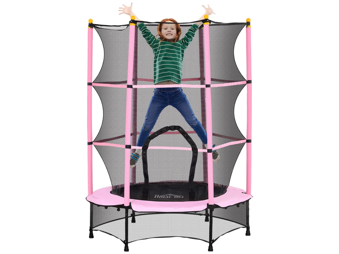 Trampolim Para Criança Aço, Pp E Epe Cor Rosa Ø140x190 Cm Homcom