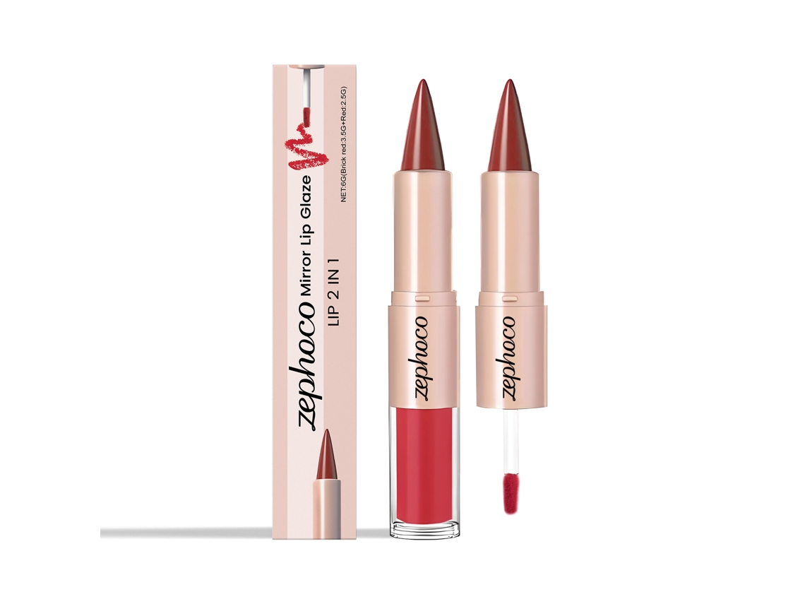 Batom Gloss Espelho 2 Em 1 Vermelho Tijolo + Vermelho