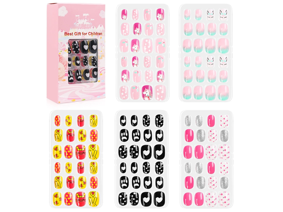 120pçs/set Unhas Falsas Bonitas De Capa Completa Para Crianças Diy Arte De Unhas Presente Infantil