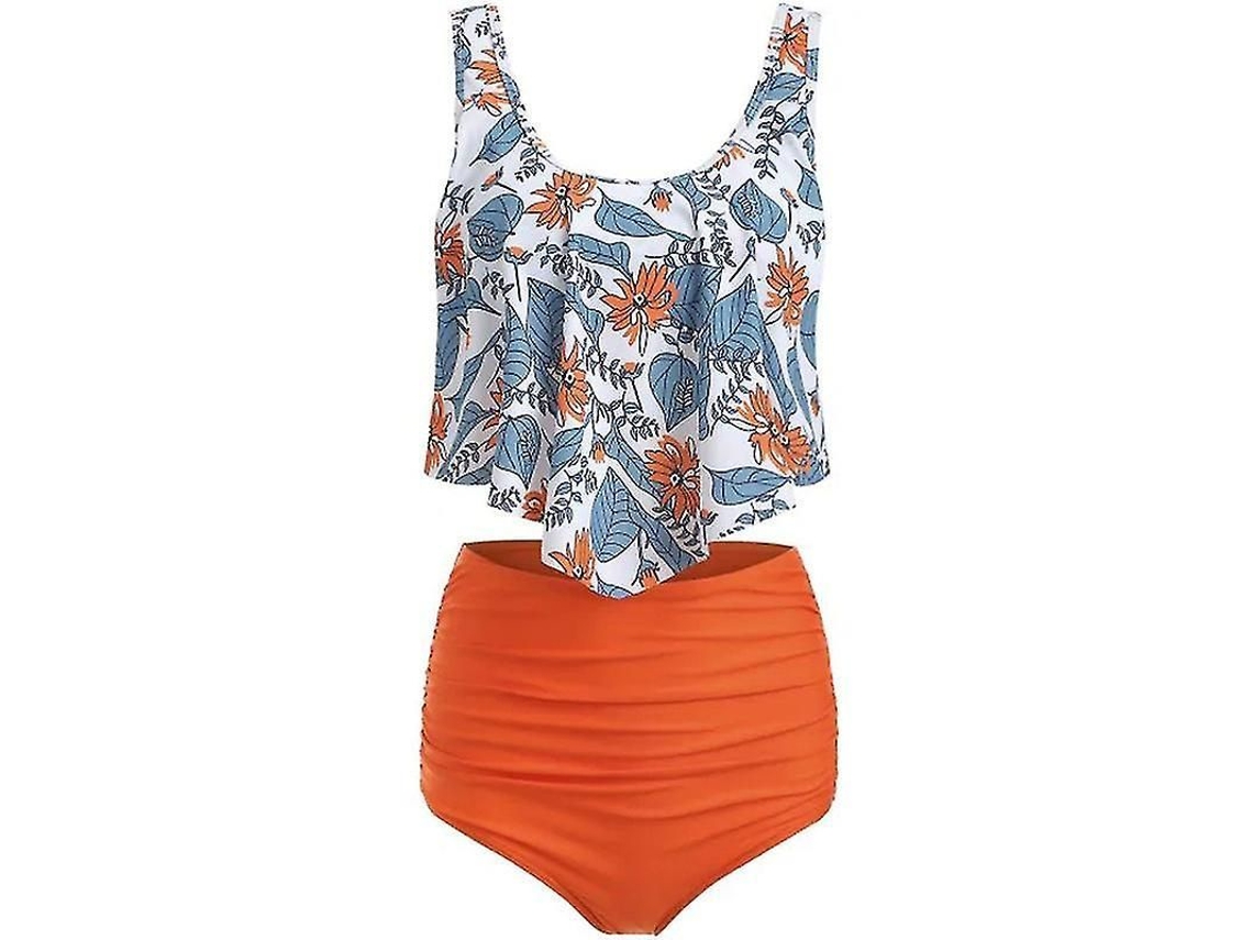 Traje de Banho Tankini com Babados e Cintura Alta, Praia