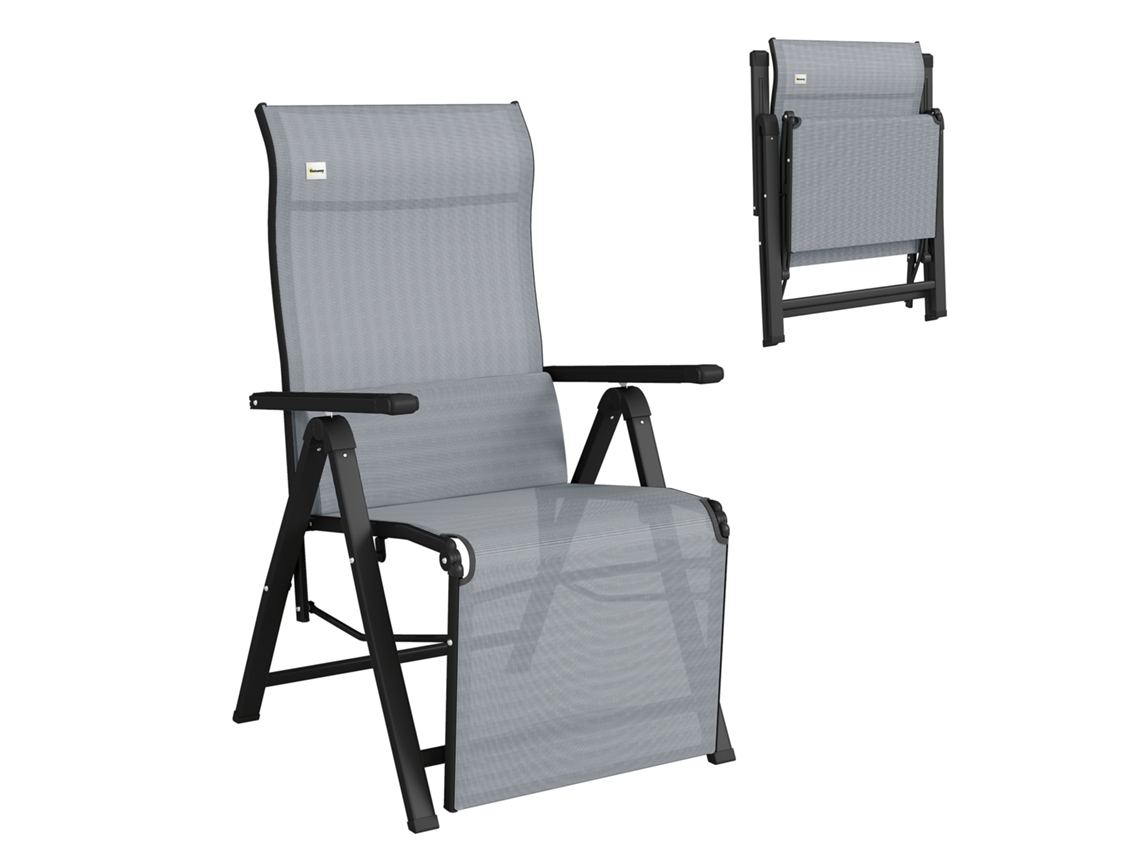 Cadeira Reclinável Jardim Dobrável, Encosto Ajustável 9 Posições, Almofada Lombar, Para Terraço,70x65x111 Cm Cinzento