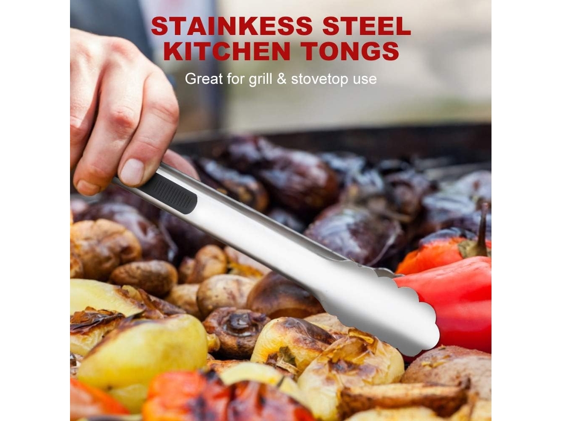 Lurelia Pinça Servir Kit 9 Peças Inox Silicone 23 Cm Preto Antiderrapante Churrasco Saladas