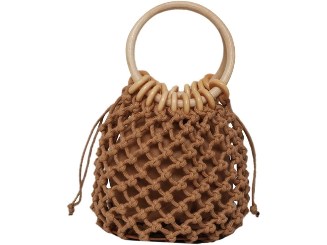 Bolsa Redonda De Tecido Trançado Para Mulheres, Prática Para Praia E Viagens, Ideal Para Guardar Celular E Outros Objetos.