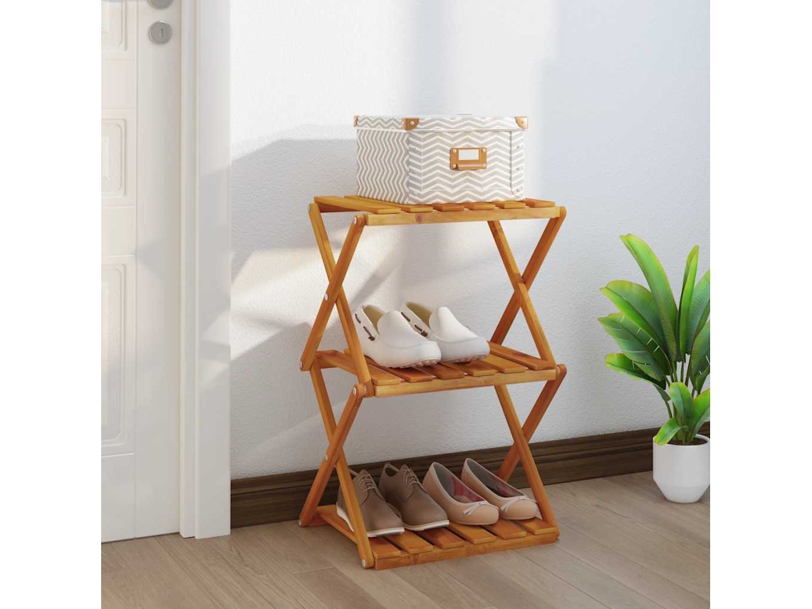 Vidaxl Prateleira Dobrável 3 Níveis 43x31x63 Cm Acácia Maciça Castanho