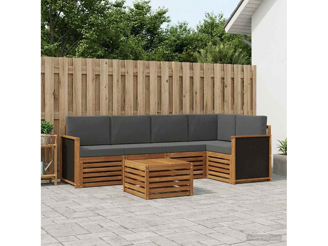 Vidaxl Conjunto De Sofás Para Exterior 5 Unid. Natural E Antracite