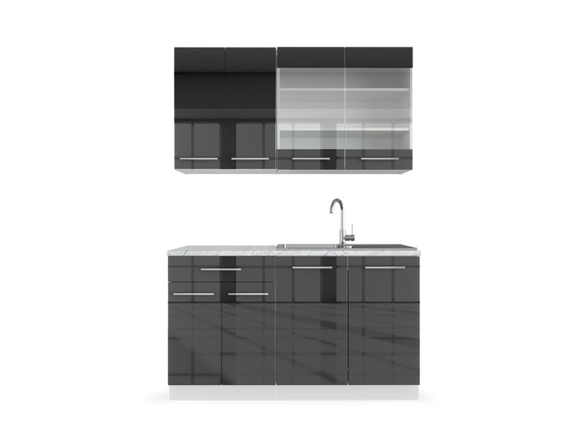 Cozinha Fame-Line, 140 cm, Mármore PT, Antracite brilhante/branco, Vicco