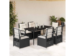 Vidaxl 7 Pcs Conjunto De Jantar P/ Jardim C/ Almofadões Vime Pe Preto