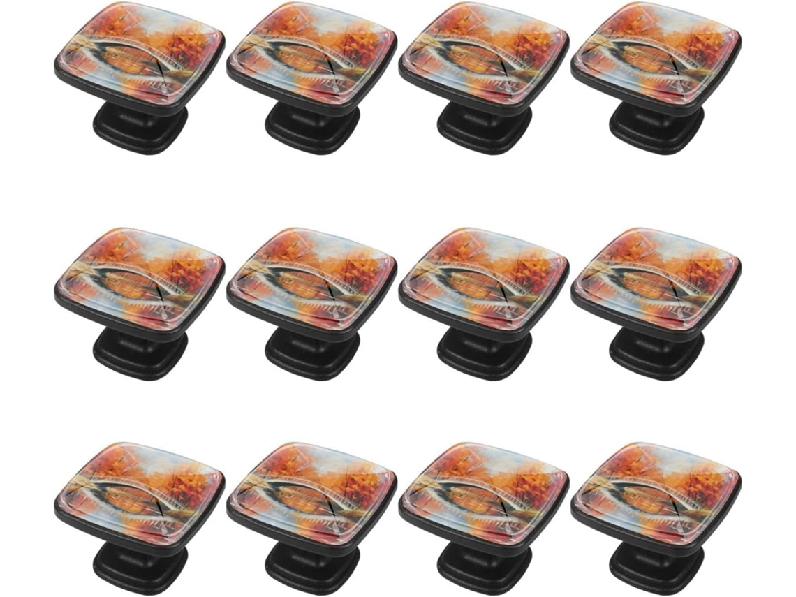 Puxadores E Maçanetas Quadradas Para Armários De Cozinha, Conjunto De 12 Peças, Pintura Em Tons Outonais, Puxadores Para