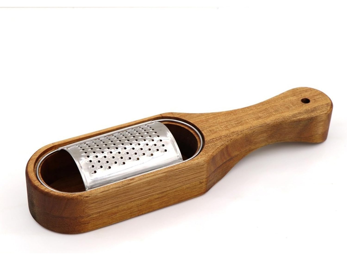 Ralador De Queijo Em Aço Inox Com Recipiente E Cabo De Madeira, Caixa Raladora Multifuncional, Cozinha Manual Para Vegetais. Aquaforge