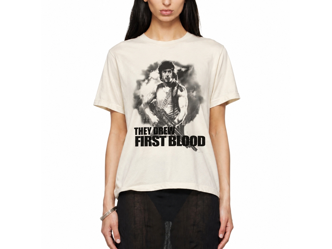 Rockinstone Rambo Movie First Blood Solid Natural Adult T-shirt Size:m