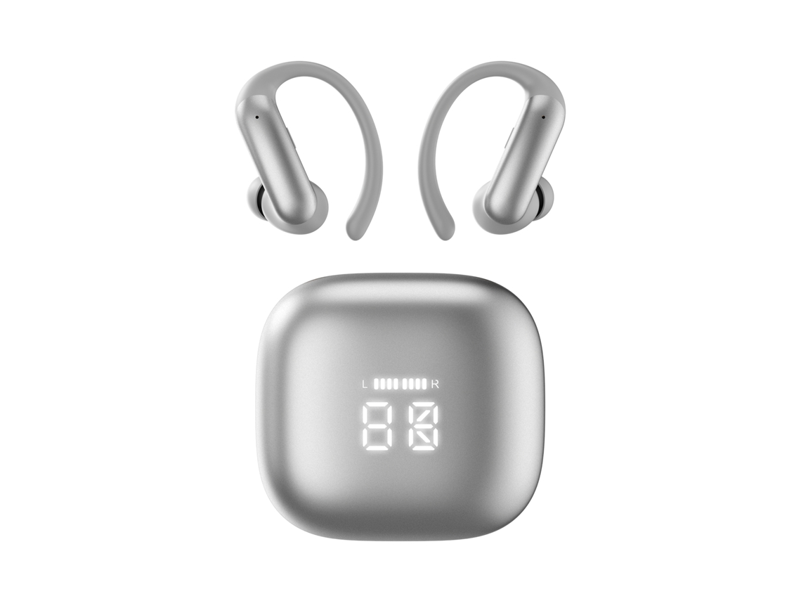 Fones Ouvido Sem Fio Orelha Aberta C/ Ganchos Auriculares, Som Estéreo Hi-fi, Bluetooth Baixa Latência (prata)