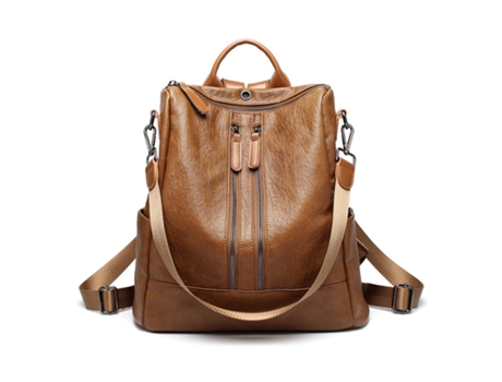 Mochila De Viagem Para Mulher, Em Pele Pu Com Fecho Duplo Marrom Hexinyigjly