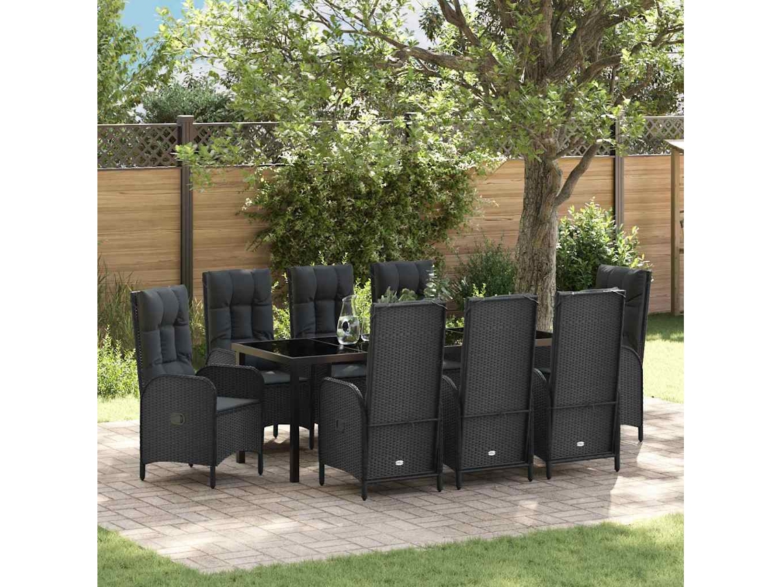Vidaxl Conjunto De Jantar Para Jardim 9 Unid. Preto Vime Pe