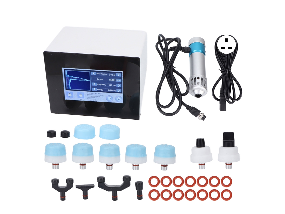 Máquina de terapia por ondas de choque para disfunção erétil com 11 cabeças de massagem ajustáveis para alívio da dor, dispositivo de ondas de choque extracorpóreas, azul prateado, 100-240 V