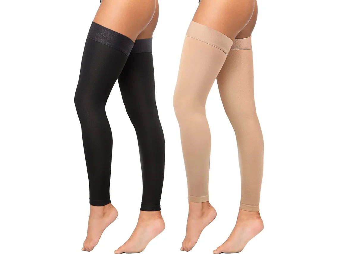 2 Pares De Meias De Compressão Até A Coxa Sem Pé, Compressão 20, 30 Mmhg, Com Faixa De Silicone Pontos, Unissex, Dwdz M