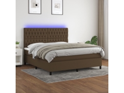 Vidaxl Cama Box Spring C/ Colchão/led 160x200cm Tecido Castanho escuro