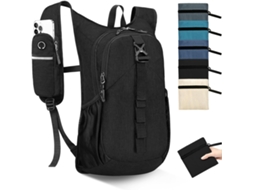 Mochila Dobrável E Compacta Unissex De 15 Litros Para Caminhadas, Preta, Mochila Leve E Resistente Com Bolso De Acesso Rápido Para Celular