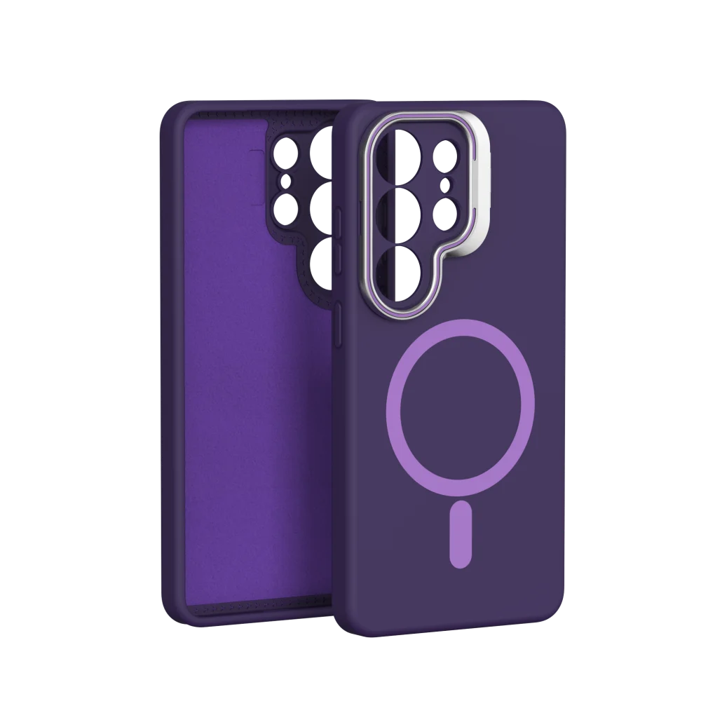 Capa Protetora De Silicone Líquido Magsafe (roxa Escura Para Galaxy S23) Com Proteção De Lente Metálica.