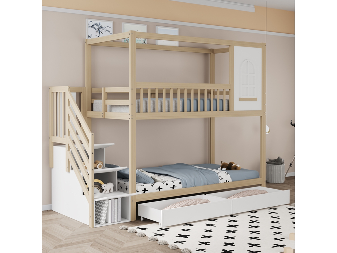 Beliche Casinha 90x200 com Gavetas e Janelas