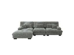 Sofá de Canto Modular Luxuoso em L Sofá cama Profundo Estilo Nuvem com Pufe em Veludo Cinza Chenille para Sua Sala de Estar PAPRIKA SHOP