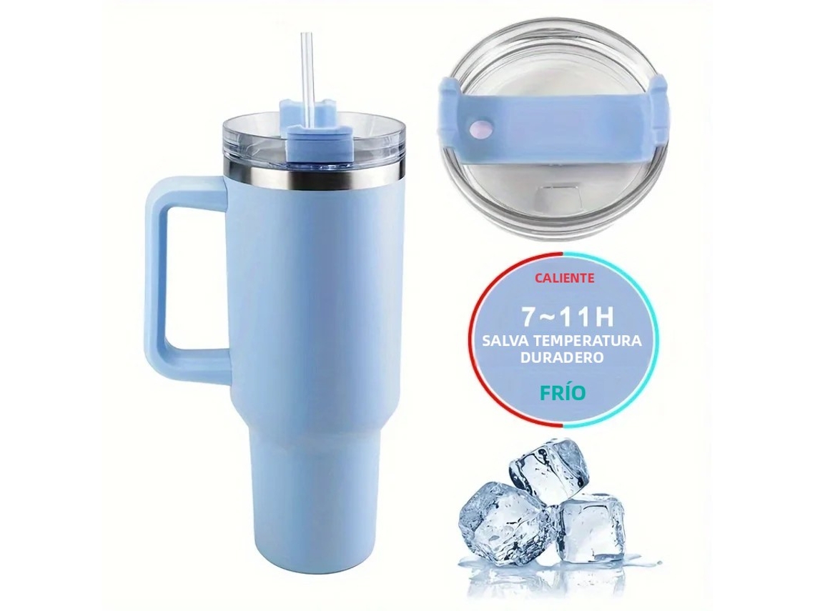 Caneca Térmica de Viagem de 1,18 L com Alça e Tampa para Canudo, Aço Inoxidável Duplo MDUG (azul)