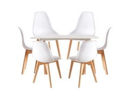 Conjunto Mesa Tower Retangular 120 X 80 Cm Branca E Pack 6 Cadeiras Kelen - Branco