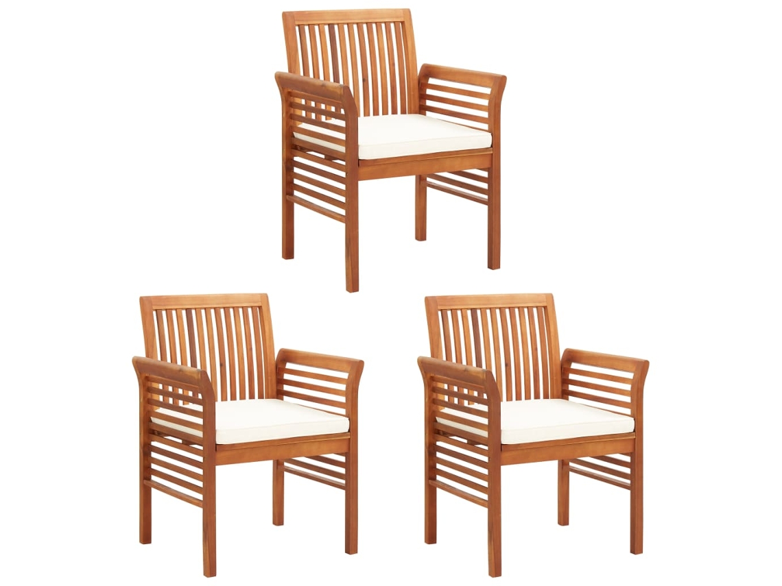 Vidaxl Cadeiras De Jantar Jardim C/ Almofadões 3 Pcs Madeira Acácia
